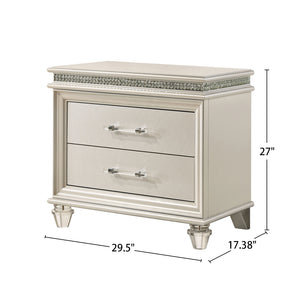 English Elm Crystal Glam Mirror Nightstand with 2 Drawers in Pearl White — Acrylic Legs, Crystal Accents, Modern Luxury B016P251600