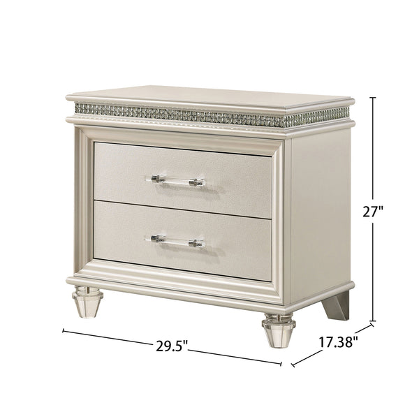 English Elm Crystal Glam Mirror Nightstand with 2 Drawers in Pearl White — Acrylic Legs, Crystal Accents, Modern Luxury B016P251600