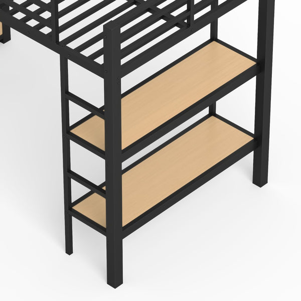 English Elm Full Size Pine Loft Bed House Frame with Slide Bookshelves and Moon Star Rails W1580S00590