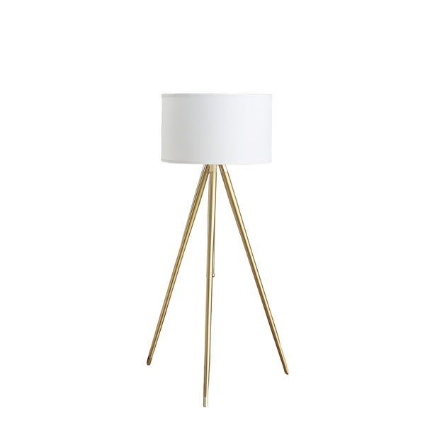 English Elm 64" Adjustable 47–64"H Brass & Shiny Gold Mid-Century Tripod Floor Lamp with White Linen Shade, Dimable Look B072P220162
