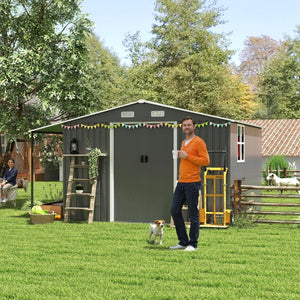 English Elm 10x12 Ft Galvanized Steel Outdoor Shed Dual Zone Lockable Sliding Doors Backyard Storage Dark Gray W1598S00034