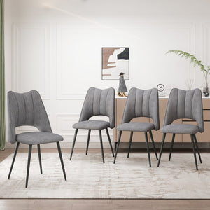 English Elm 4-Chair Modern Linen Dining Set with Metal Legs, High-Resilience Cushions, Adjustable Feet, 265lb Capacity Grey W757P304077