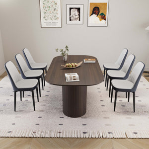 English Elm 63" Modern-Medieval 7-Piece Dining Set With Brown Mdf Table & Pu Chairs For Stylish Home Spaces W2189S00705