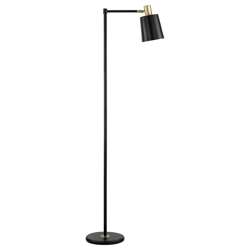 English Elm Crenshaw Mid-Century Black Metal Floor Lamp with Brass Accents, Adjustable Horn Shade for Reading Ambience B062P333401