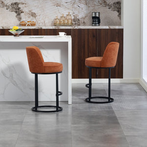 English Elm Counter Height Barstools Set of 2 Linen Upholstered Barrel Seat with Iron Legs Orange W395P410432