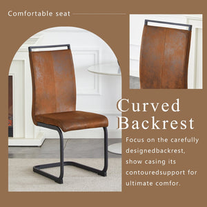 English Elm Set of 2 Vintage Brown Suede Fabric High Back Dining Chairs with Black Metal Frame W1151P324769