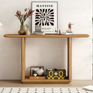 English Elm Mirod Acacia Veneer Console Table with U-base and Curved Edges for Entryway Natural N760P237958N
