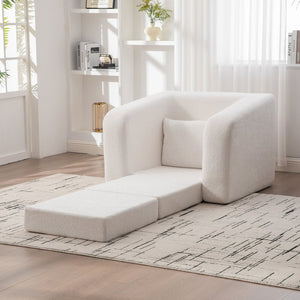 English Elm 2-piece Chenille Cloud Floor Sofa Set Convertible Sleeper Lounge for Apartment Bedroom Dorm Ivory W3118S00029