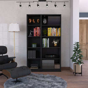 English Elm Kenyon Slim Two-Piece Bookcase Set with 10 Shelves — Modern Durable Particleboard Storage Solution Black 45 L x 16 W x 6 H B200S00300