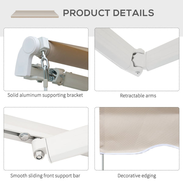 English Elm Outsunny 8' X 7' Manual Retractable Patio Awning - Weather-Resistant Sun Shade For Doors & Windows W2225P174214-GIGA