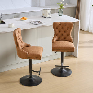 English Elm A&A Furniture Retro Pu Swivel Barstools, Adjustable Height 26-33" For Stylish Home Bars, Set Of 2 W1143P195204