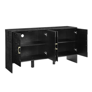 English Elm 60" Mid Century Modern Sideboard Buffet Cabinet with Fluted Diamond Front, Adjustable Shelves, Black — Stylish Storage for TV, Dining, Entryway W1801P290306