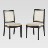 Solid Wood Dining Chair with Rattan Inset Back - Set of 2 Black CATD1EBL Walker Edison