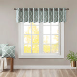 Madison Park Saratoga Modern/Contemporary Fretwork Print Grommet Top Window Valance MP41-2405 Seafoam/White