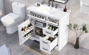 English Elm Christopher Knight Home® - 36" Bathroom Vanity with Ceramic Sink, Soft-Close Doors, 4 Drawers & Ample Storage, Freestanding White N759P223021K