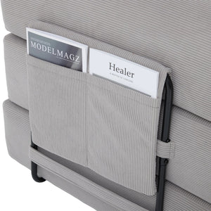 English Elm UNITED modular foldable sofa with metal frame, corduroy upholstery, side pocket & quick assembly convenience Light Gray W1568P374133