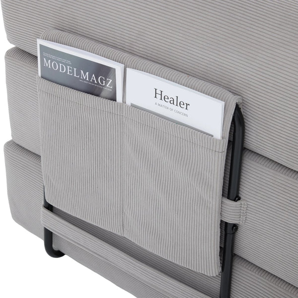 English Elm UNITED modular foldable sofa with metal frame, corduroy upholstery, side pocket & quick assembly convenience Light Gray W1568P374133