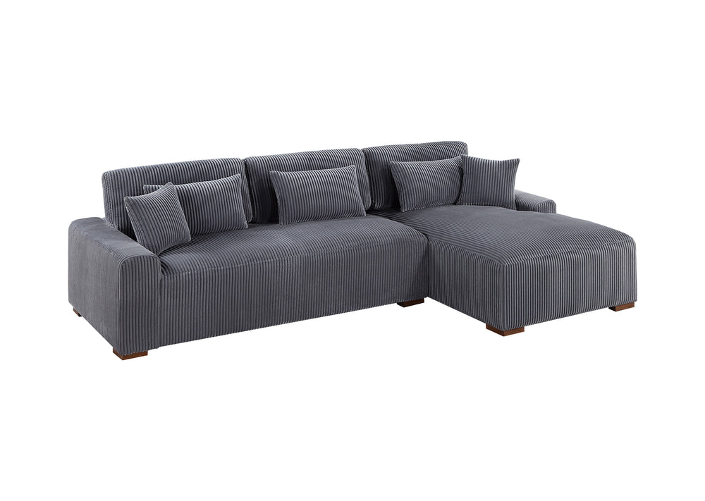 English Elm Modern Plush Corduroy 2pc Sectional Sofa with Chaise, Sleek Low-Profile Legs and 5 Accent Pillows Dark Gray 41 L x 21 W x 74 H B011S01280