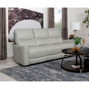 English Elm Ashland Dove Grey Leatherette Power Reclining Sofa with USB Port, Plush Attached Cushions, Modern Comfort (94) B062P353259
