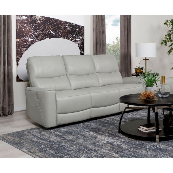 English Elm Ashland Dove Grey Leatherette Power Reclining Sofa with USB Port, Plush Attached Cushions, Modern Comfort (94) B062P353259