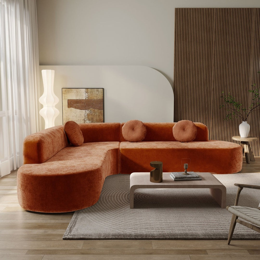 English Elm 122'' Curved L-shaped Sectional Sofa Chenille Upholstery Pocket Spring Living Room Seating Orange N760S0000049G