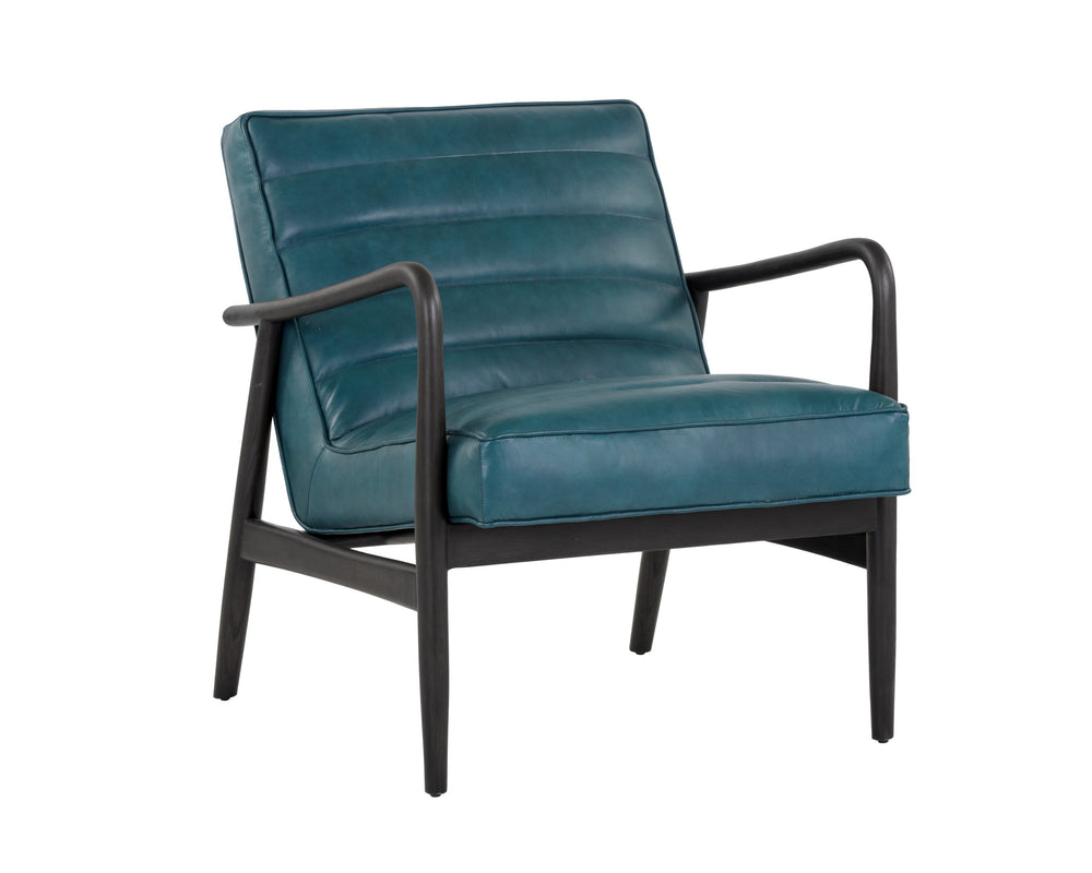 Sunpan Lyric Lounge Chair - Stylish Mid-century Modern Design In Vintage Peacock Leather & Oak Frame Teal Leather 104093