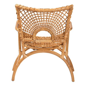 English Elm Bohemian Woven Rattan Accent Chair with Open Lattice Back for Boho Living Spaces B2750P420416