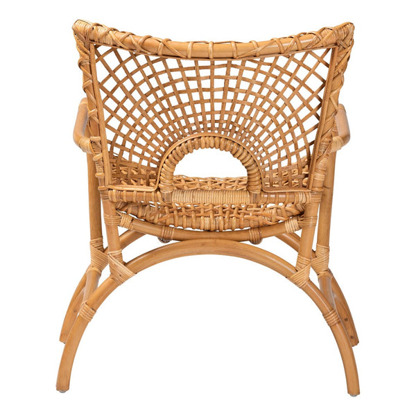 English Elm Bohemian Woven Rattan Accent Chair with Open Lattice Back for Boho Living Spaces B2750P420416