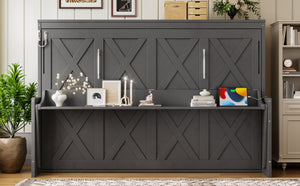 English Elm Full Murphy Bed with Fold Down Desk Led Lighting and Usb Port for Studio Spaces Dark Gray W1580S00455