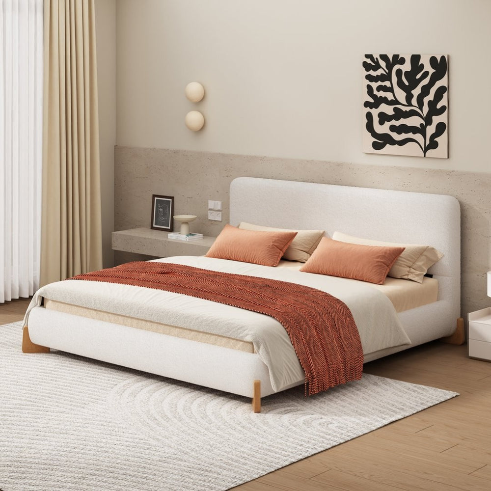 English Elm Elegant Boucle Queen Upholstered Bed Low Profile Frame for Modern Bedrooms N769Q460971N