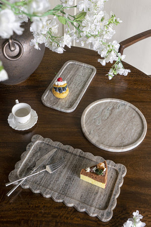 English Elm D10" Round Marble Tray Natural Gray Veined Finish — Elegant Serving, Centerpiece & Home Organizer W2078P407025