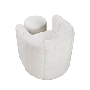 English Elm Modern Swivel Chair with Ottoman in Bouclé Fabric, Solid Wood Frame, Cozy Curved Design for Living Rooms White 32 L x 31 W x 31.25 H B011P281847