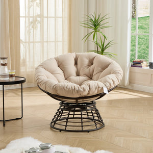 English Elm Comfortable Woven Pe Rattan Papasan Swivel Chair with Plush Cushion for Any Room W640P443549