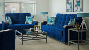 English Elm PrimeNest ZenAero X Upholstered Convertible Loveseat with Storage, Microfiber Comfort, Space-Saving Design Blue B030P281767
