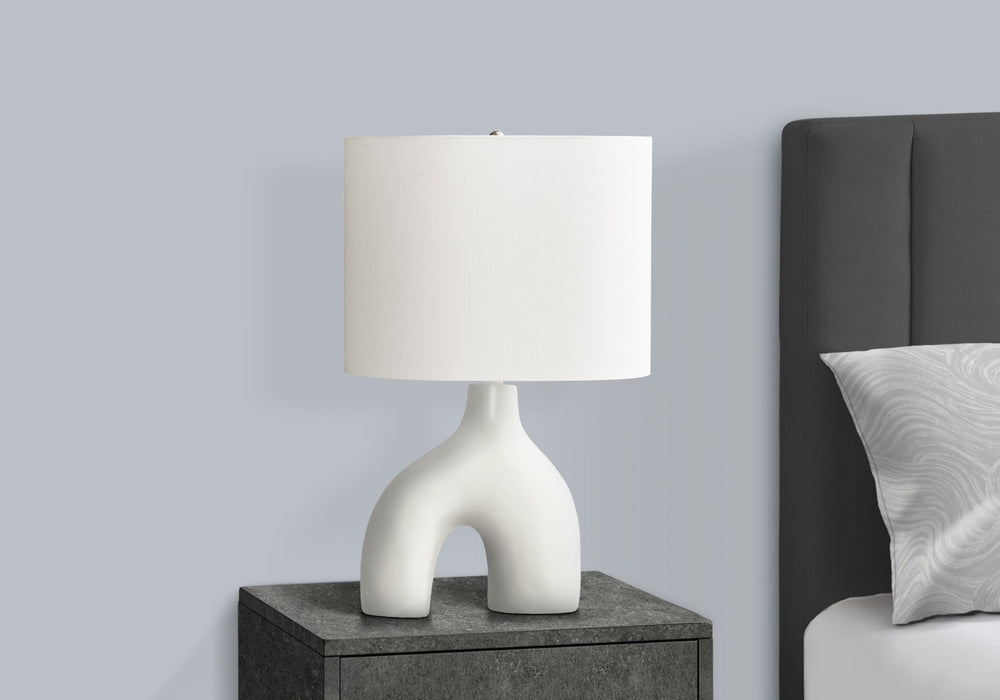 English Elm Lighting, Sculptural Arch Ceramic Table Lamp Matte Black Base Ivory Fabric Shade Modern B2710P461836