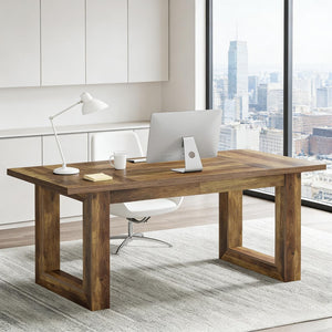 English Elm Sturdy Two-tier Computer Desk with File Cabinet and Monitor Riser for Home Office Brown T3971P453720