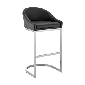 English Elm Ambrie Brushed Stainless 30" Bar Stool with Black Faux Leather, Cantilever Base, Durable 250lb Capacity B2736P354318