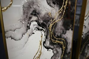 English Elm Large Abstract Diptych Canvas Set Hand Painted Gold Textured Minimalist Wall Decor W3374P419285