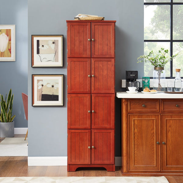 English Elm 72.4" Tall Storage Cabinet with 8 Doors and 4 Shelves, Smooth Surface, Vintage Handles, Sturdy Base and Hinge Cherry W2275P269079