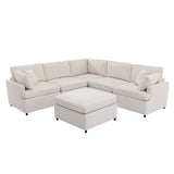 English Elm [ Video Provided] Modern Large U-Shape Sectional Sofa, With Removable Ottomans For Living Room (6-Seater)