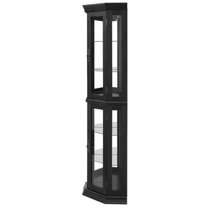 English Elm Lighted Corner Curio Cabinet - Elegant Display With Adjustable Shelves & Ambient Lighting - Black W1758P300129