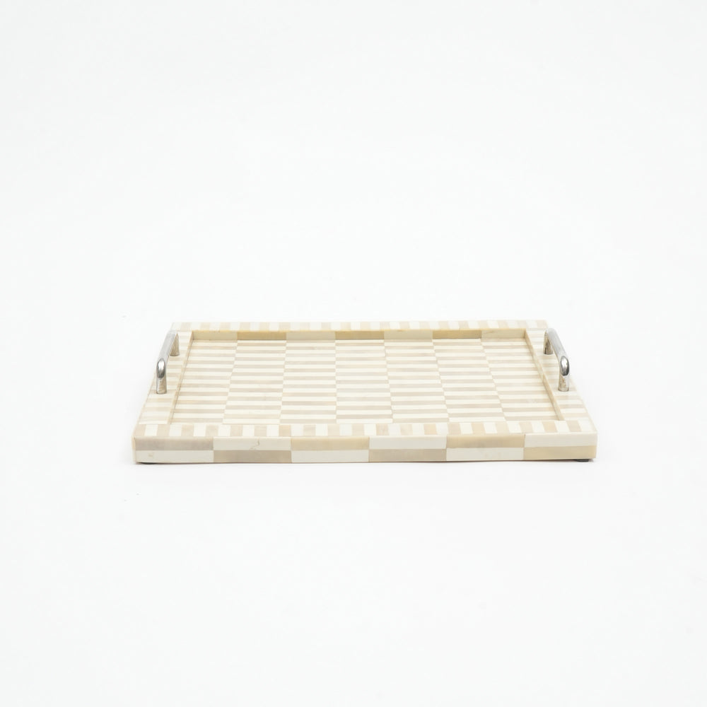 English Elm Stonebridge Handmade Mango Wood Tray in Ivory – 18"x14" Elegant Geometric Serving & Décor Piece B346P327296