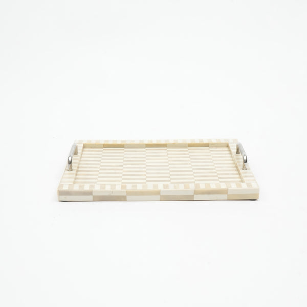 English Elm Stonebridge Handmade Mango Wood Tray in Ivory – 18"x14" Elegant Geometric Serving & Décor Piece B346P327296