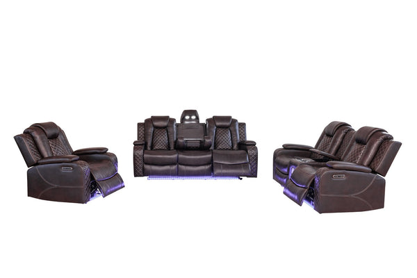 English Elm Violetglow Reclining Sofa with Led Lighting Wireless Charging and Bluetooth Speakers Brown B2730S00033