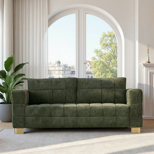 English Elm FX-P54-RB Modern Chenille 3-Seater Sofa with Wide Arms, Tufted Box Stitching & Stainless Legs for Durable Comfort Retro Green W576S00166