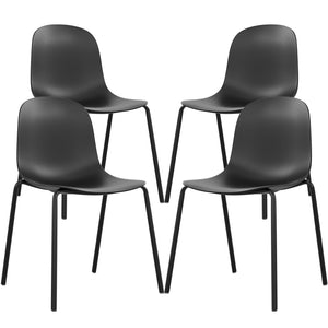 English Elm Modern Plastic Stackable Dining Chair Set of 4 with Ergonomic Seats, Sturdy Metal Legs, Easy Assembly for Home and Patio Black T3623P380699