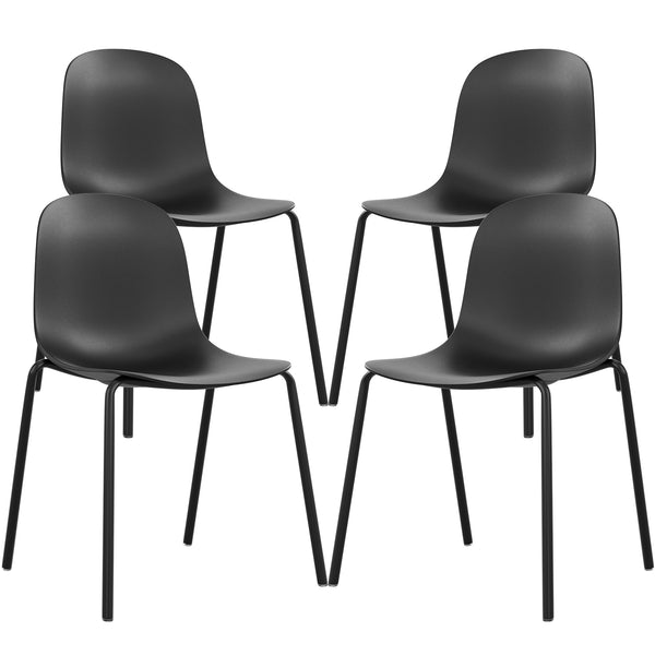 English Elm Modern Plastic Stackable Dining Chair Set of 4 with Ergonomic Seats, Sturdy Metal Legs, Easy Assembly for Home and Patio Black T3623P380699