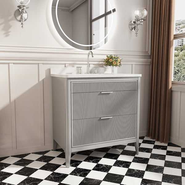 English Elm Fully Assembled 36'' Grey Bathroom Vanity With Engineered Marble Top & Dual Handle Sets For Style W1826P308975
