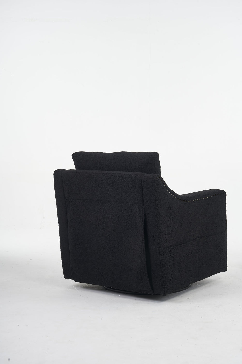 English Elm 011-Teddy Plush Swivel Accent Chair with High Back, Rivet Trim, 360° Rotation, Storage & Pockets Black W527P190836