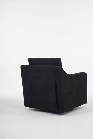English Elm 011-Teddy Plush Swivel Accent Chair with High Back, Rivet Trim, 360° Rotation, Storage & Pockets Black W527P190836